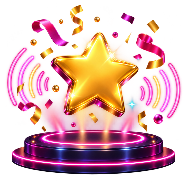 A gold star surrounded by confetti