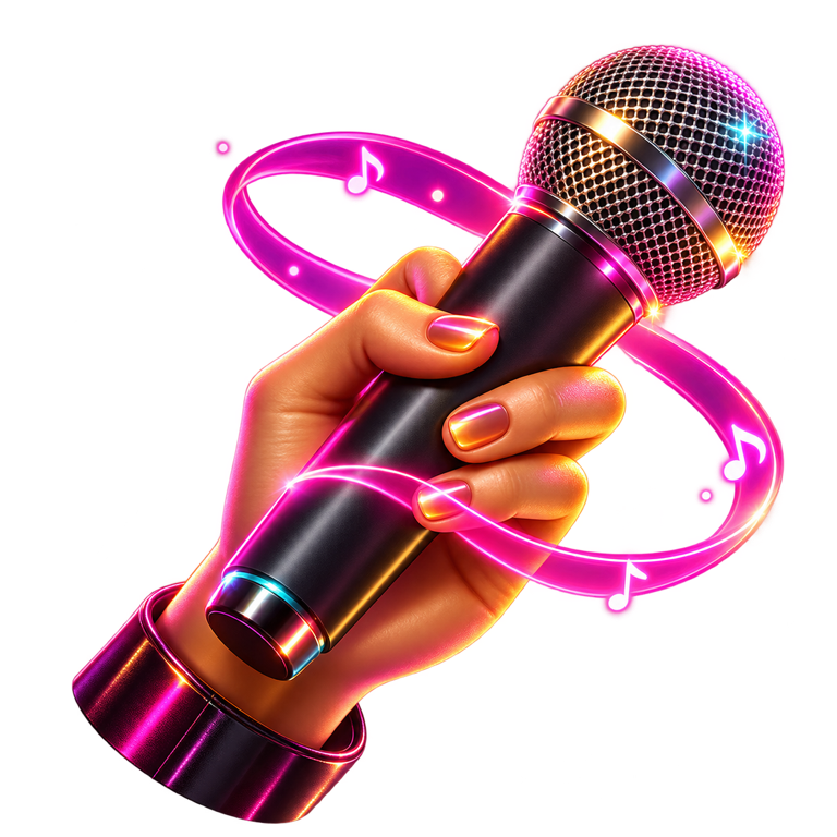A cartoon hand holding a microphone